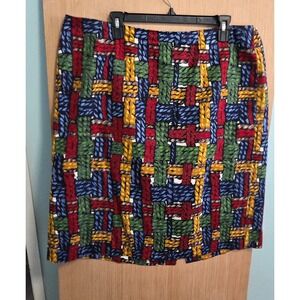 Talbots Size 18W Multi Color Basketweave Rope Print Pencil Skirt Side Elastic